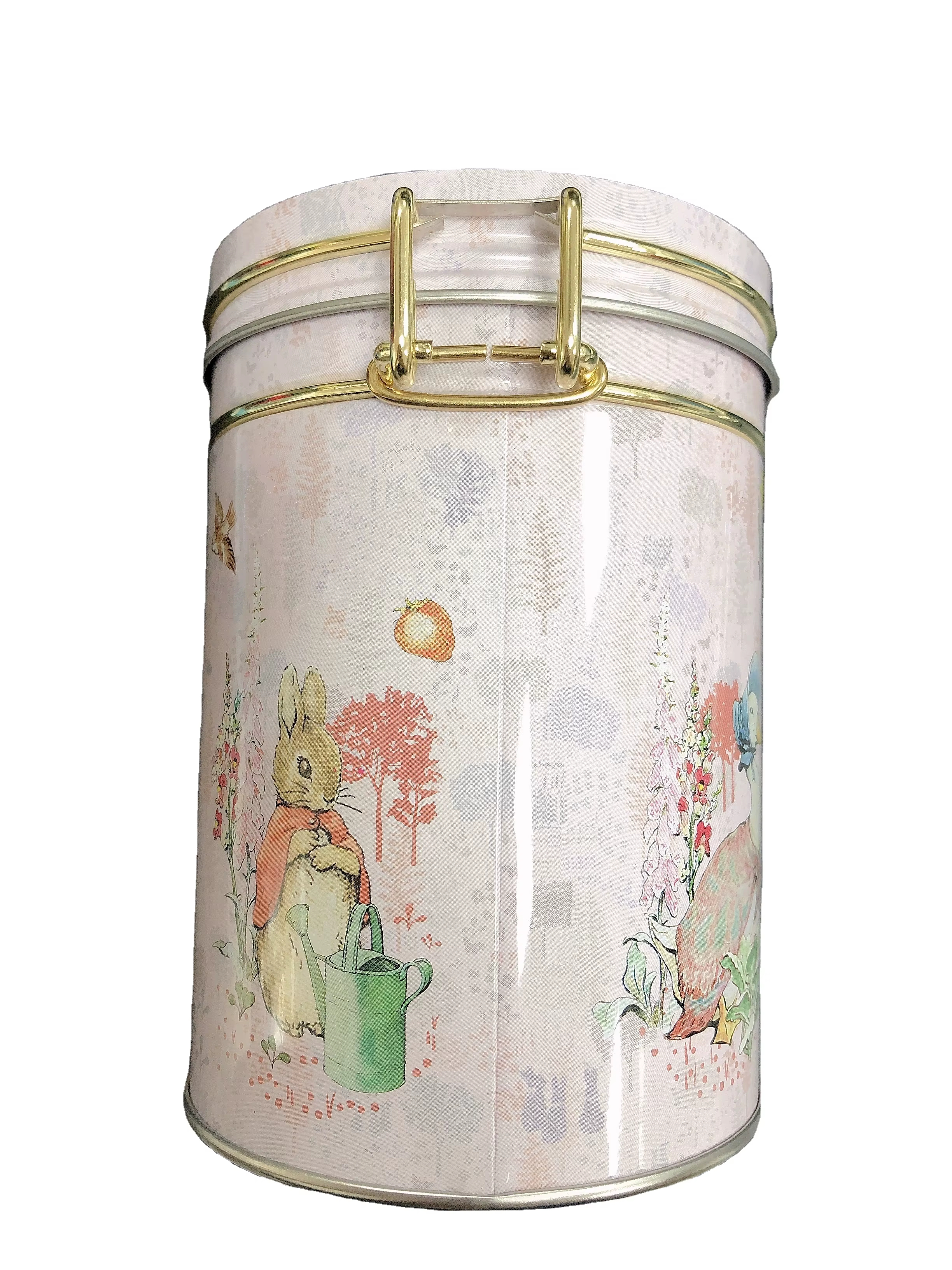 Printed round tin with latch